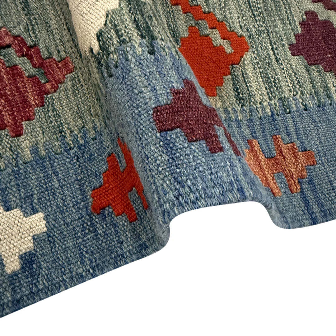 Multicolor Afghan Vegetable Kilim Rug 3'9" x 5'0" Flat-Weave | No. AL401775