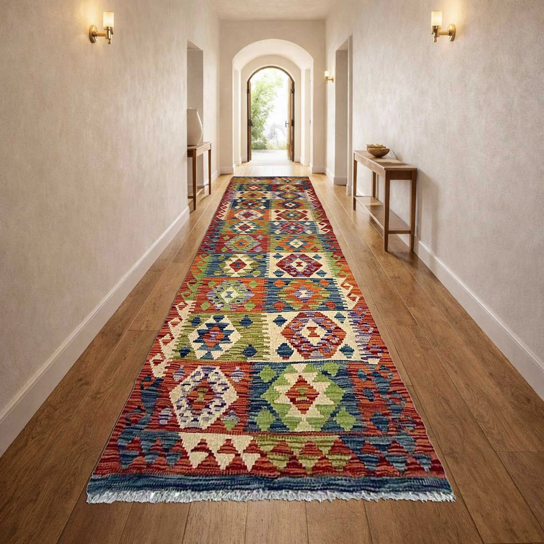 Afghan Vegetable Kilim Rug 2' 5" x 9' 3" Flat-Weave | No. AL40246
