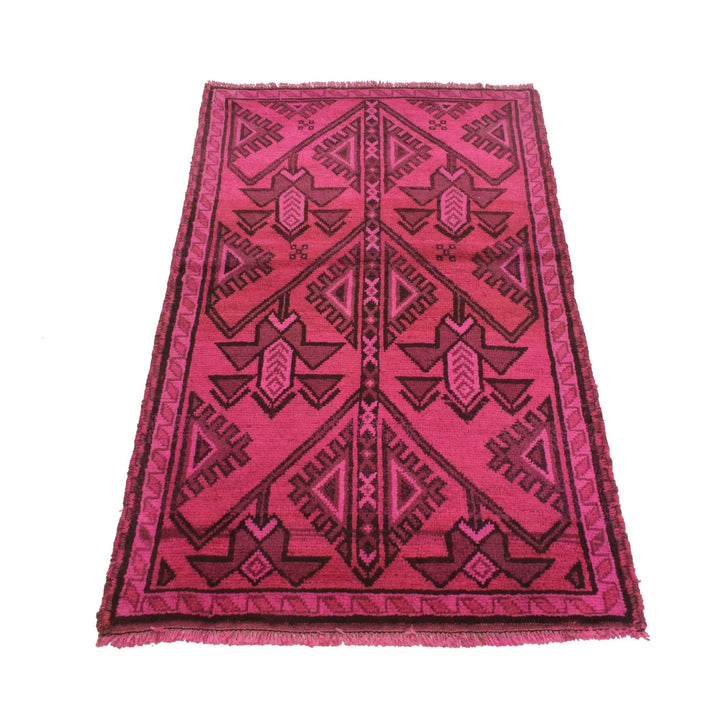 Pink Pakistani Overdyed Rug 2' 11" x 4' 10" Hand-Knotted | No. AL40256