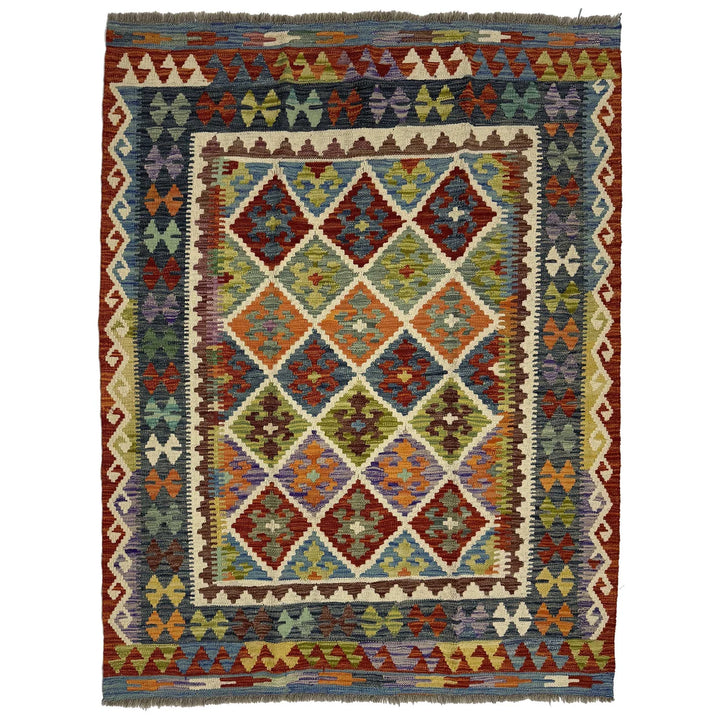 Afghan Vegetable Kilim Rug 5' 1" x 6' 0" Flat-Weave | No. AL402601