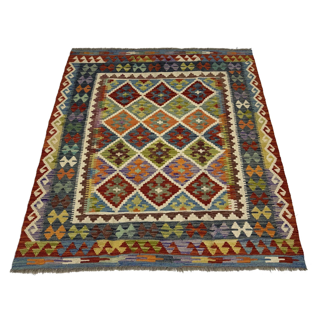 Afghan Vegetable Kilim Rug 5' 1" x 6' 0" Flat-Weave | No. AL402601
