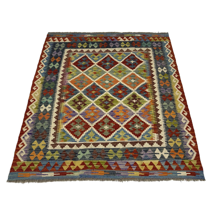Afghan Vegetable Kilim Rug 5' 1" x 6' 0" Flat-Weave | No. AL402601
