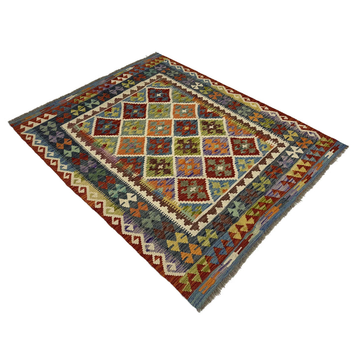 Afghan Vegetable Kilim Rug 5' 1" x 6' 0" Flat-Weave | No. AL402601