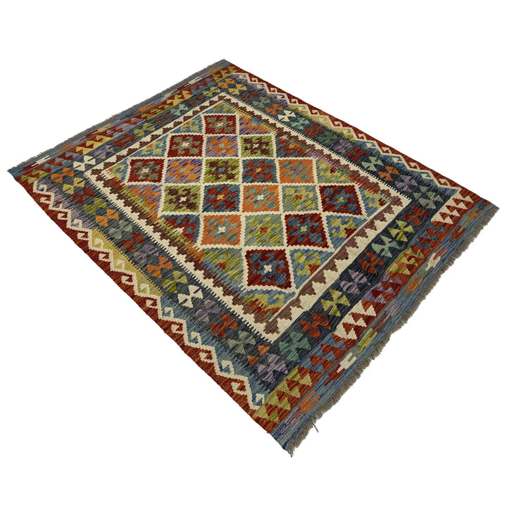 Afghan Vegetable Kilim Rug 5' 1" x 6' 0" Flat-Weave | No. AL402601