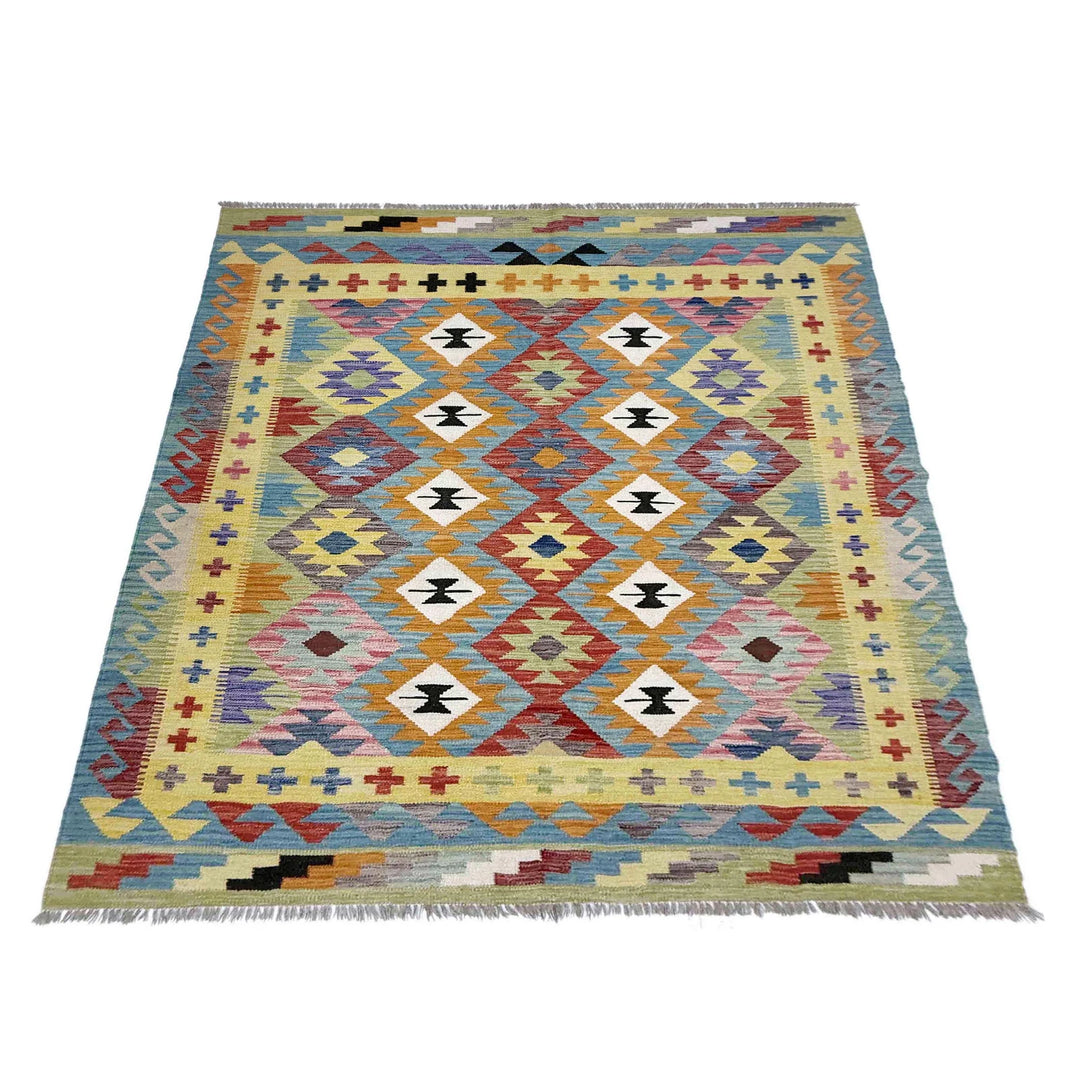 Afghan Vegetable Kilim Rug 5' 2" x 6' 9" Flat-Weave | No. AL403019