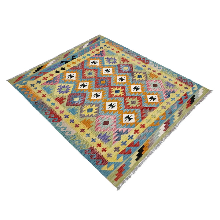 Afghan Vegetable Kilim Rug 5' 2" x 6' 9" Flat-Weave | No. AL403019