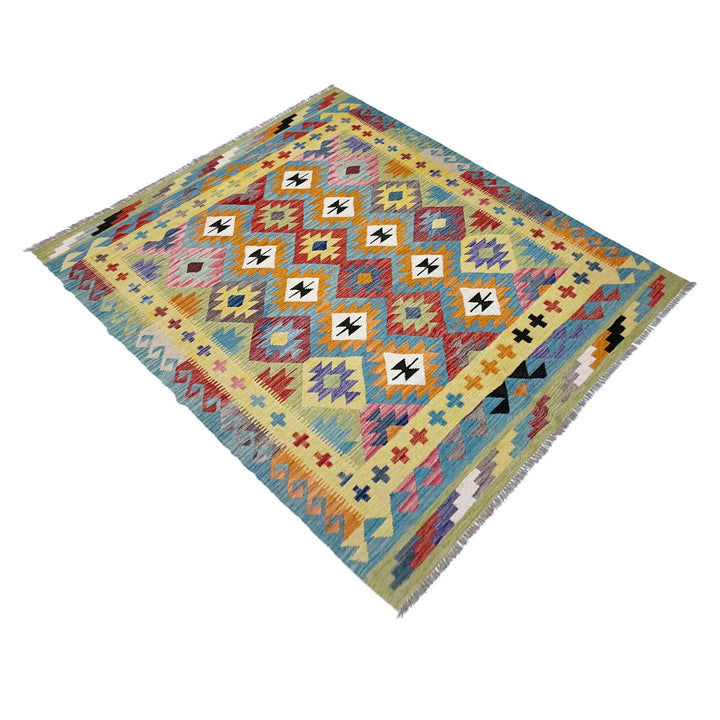 Afghan Vegetable Kilim Rug 5' 2" x 6' 9" Flat-Weave | No. AL403019