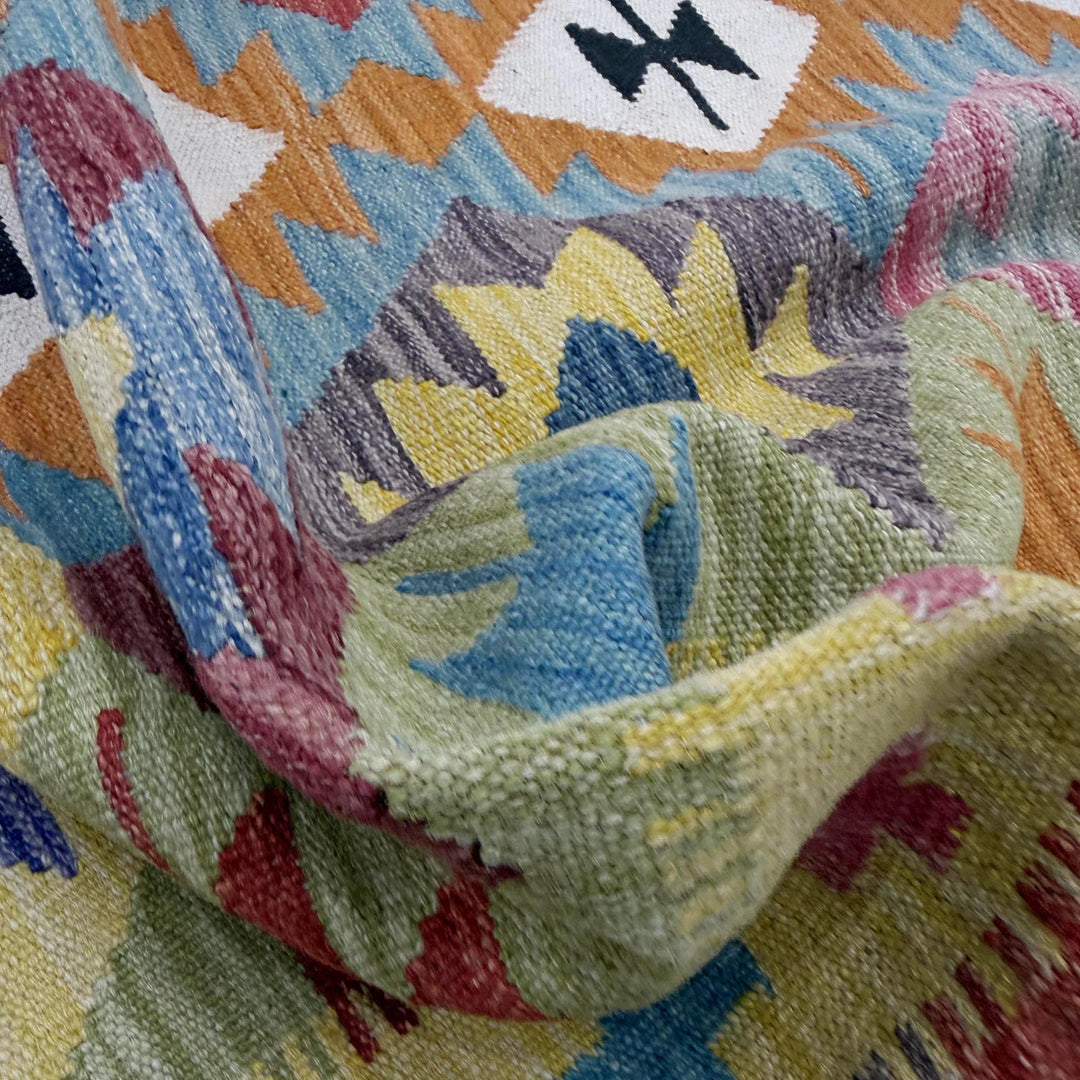 Afghan Vegetable Kilim Rug 5' 2" x 6' 9" Flat-Weave | No. AL403019
