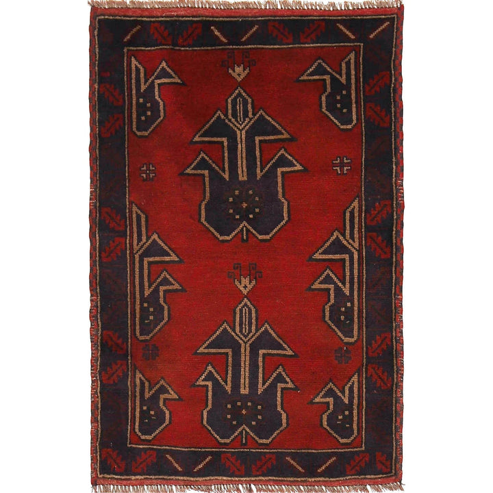Red Afghan Baluchi Rug 2' 9" x 4' 3" Hand-Knotted | No. AL40357