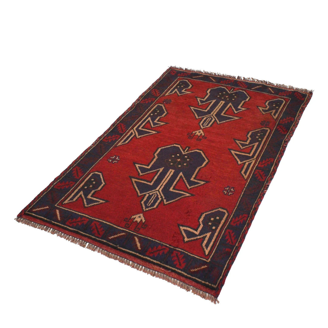 Red Afghan Baluchi Rug 2' 9" x 4' 3" Hand-Knotted | No. AL40357