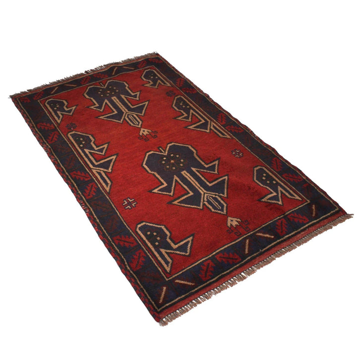 Red Afghan Baluchi Rug 2' 9" x 4' 3" Hand-Knotted | No. AL40357