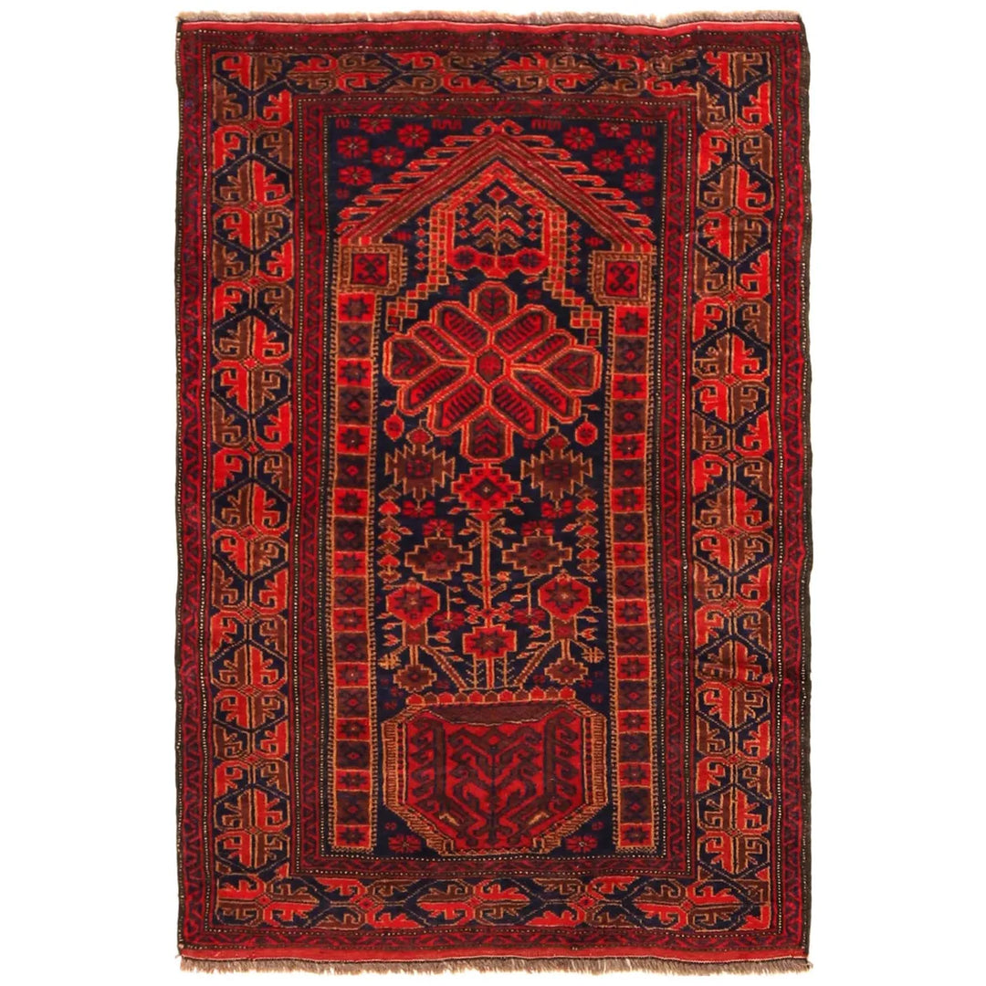 Red Afghan Baluchi Rug 2' 10" x 4' 2" Hand-Knotted | No. AL40380