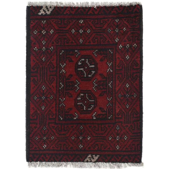 Red Afghan Oriental Doormat 1' 8" x 2' 3" Hand-Knotted | No. AL40431