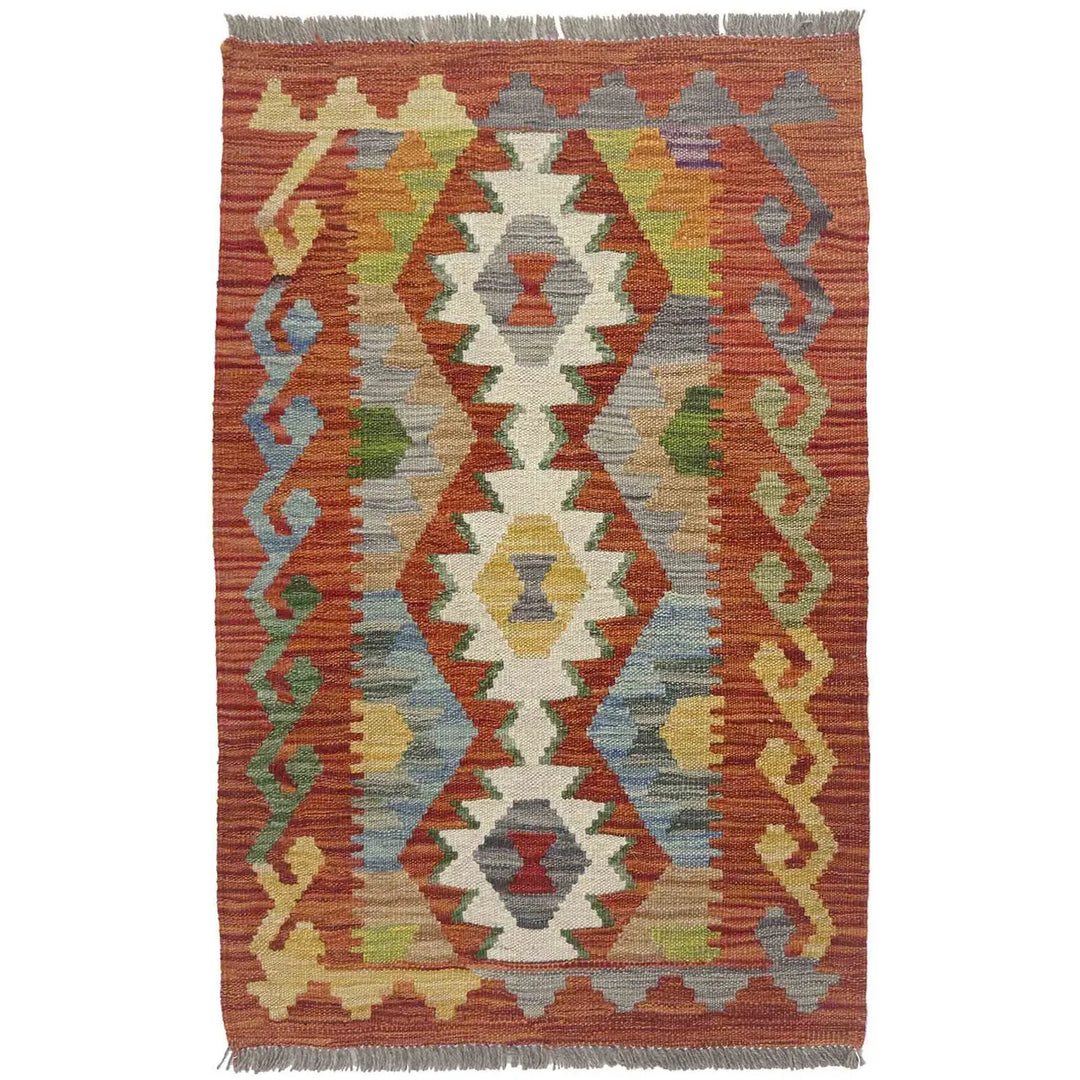 Afghan Vegetable Kilim Rug 2' 0" x 3' 2" Flat-Weave | No. AL404780