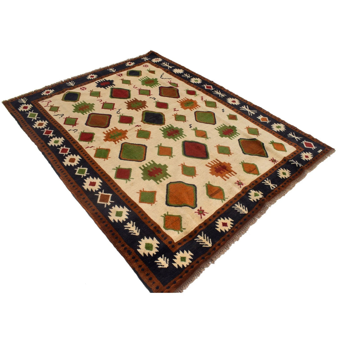 Tan Afghan Kohistani Rug 5' 8" x 7' 6" Hand-Knotted | No. AL40480