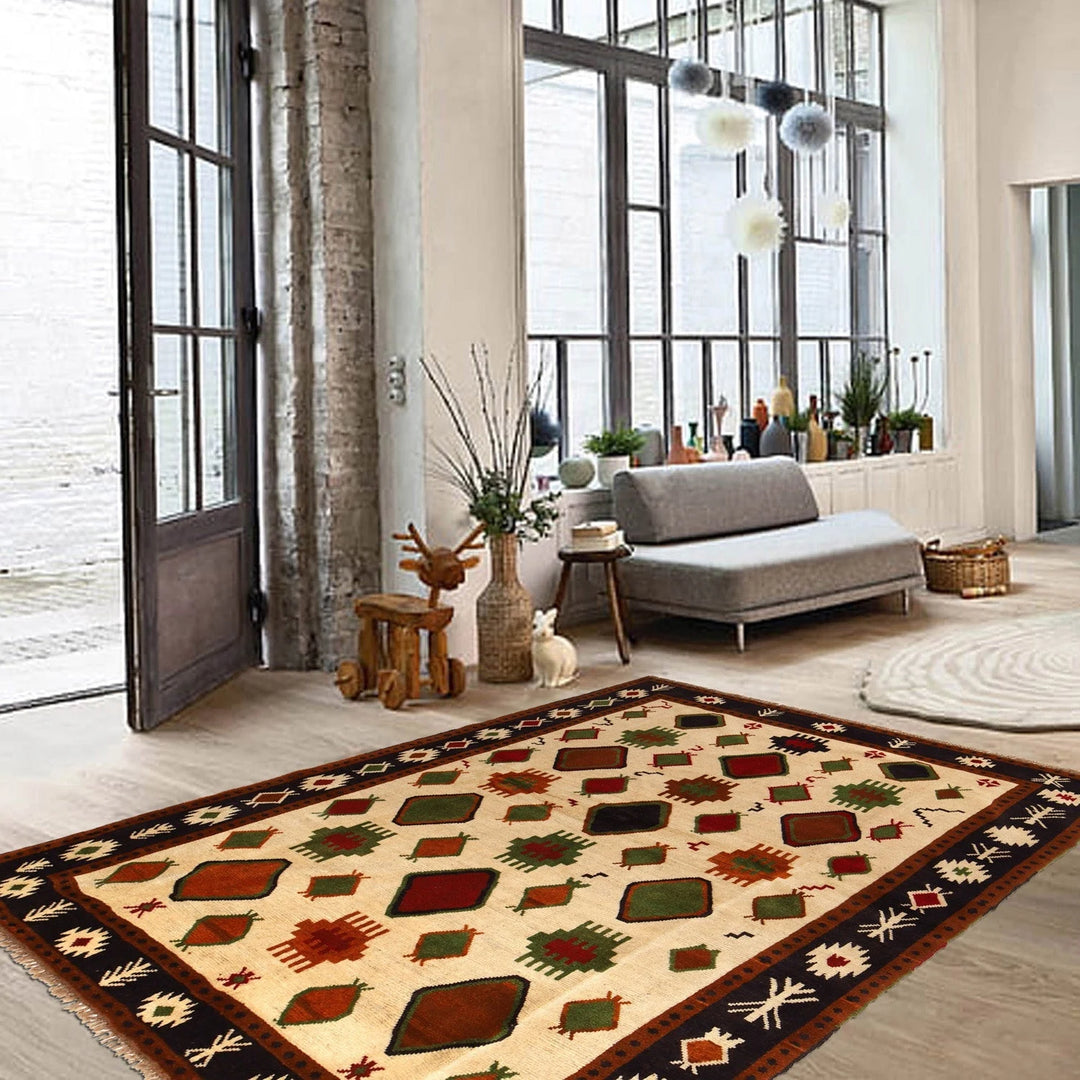 Tan Afghan Kohistani Rug 5' 8" x 7' 6" Hand-Knotted | No. AL40480