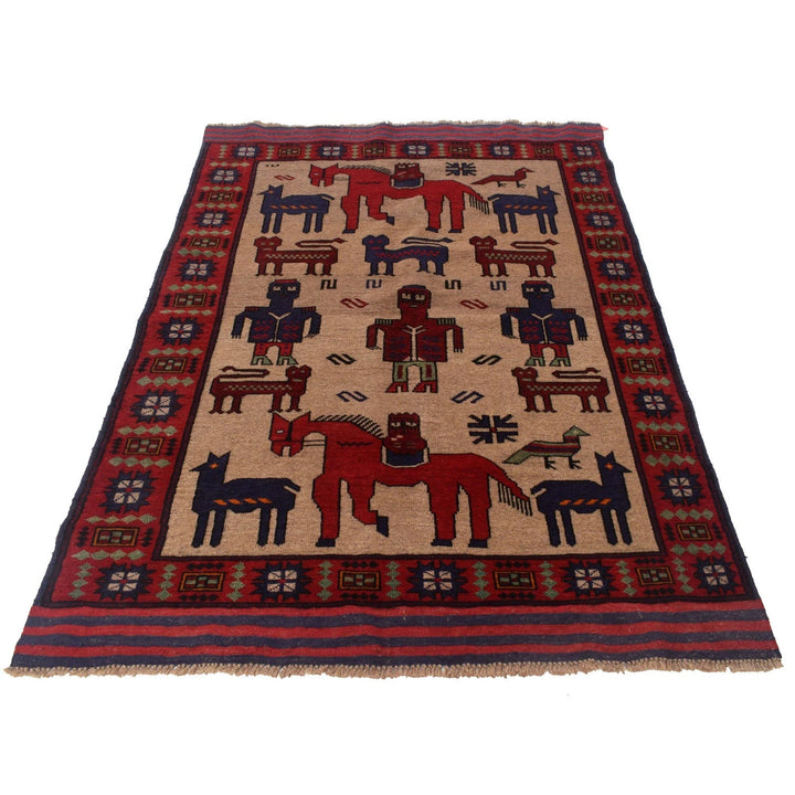 Afghan Pictorial Rug 4' 3" x 5' 7" Hand-Knotted | No. AL40492