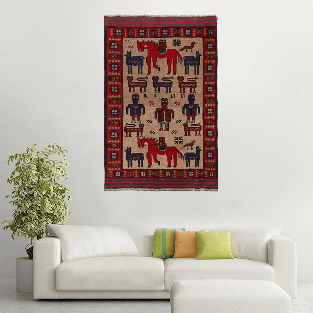 Afghan Pictorial Rug 4' 3" x 5' 7" Hand-Knotted | No. AL40492