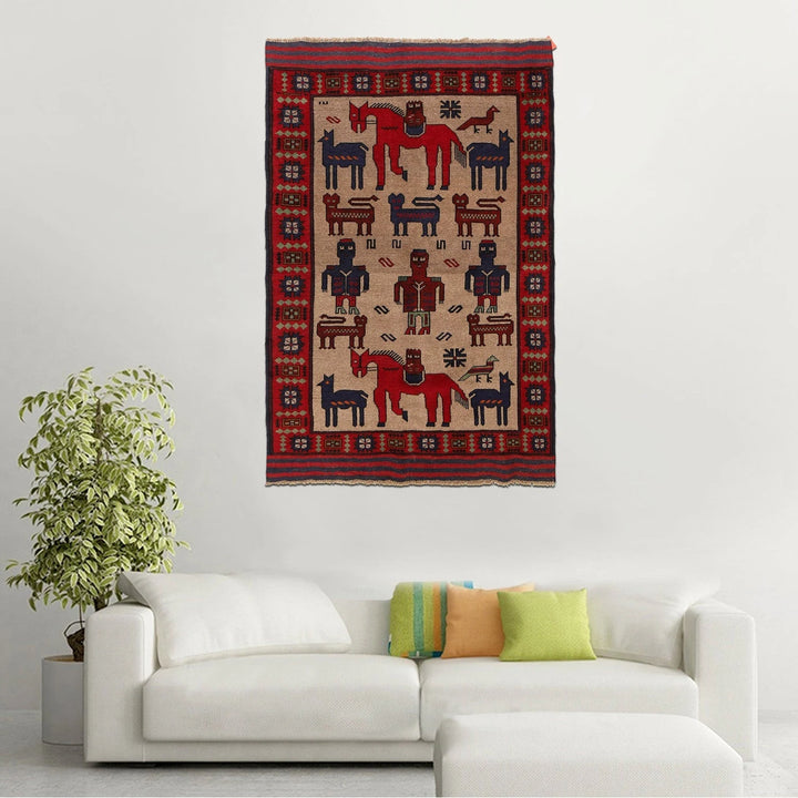 Afghan Pictorial Rug 4' 3" x 5' 7" Hand-Knotted | No. AL40492