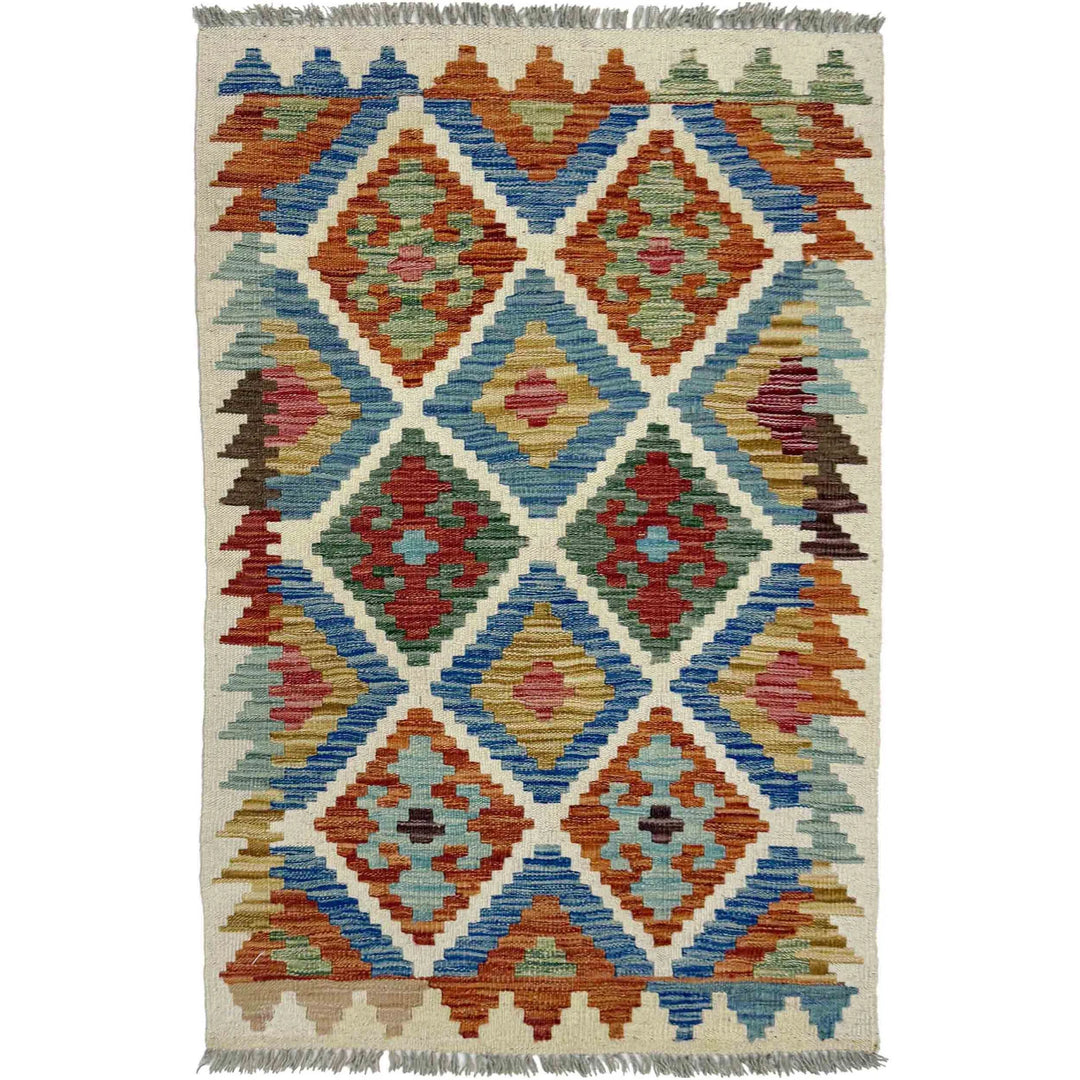Multicolor Afghan Vegetable Kilim Rug 2' 7" x 4' 1" Flat-Weave | No. AL40561