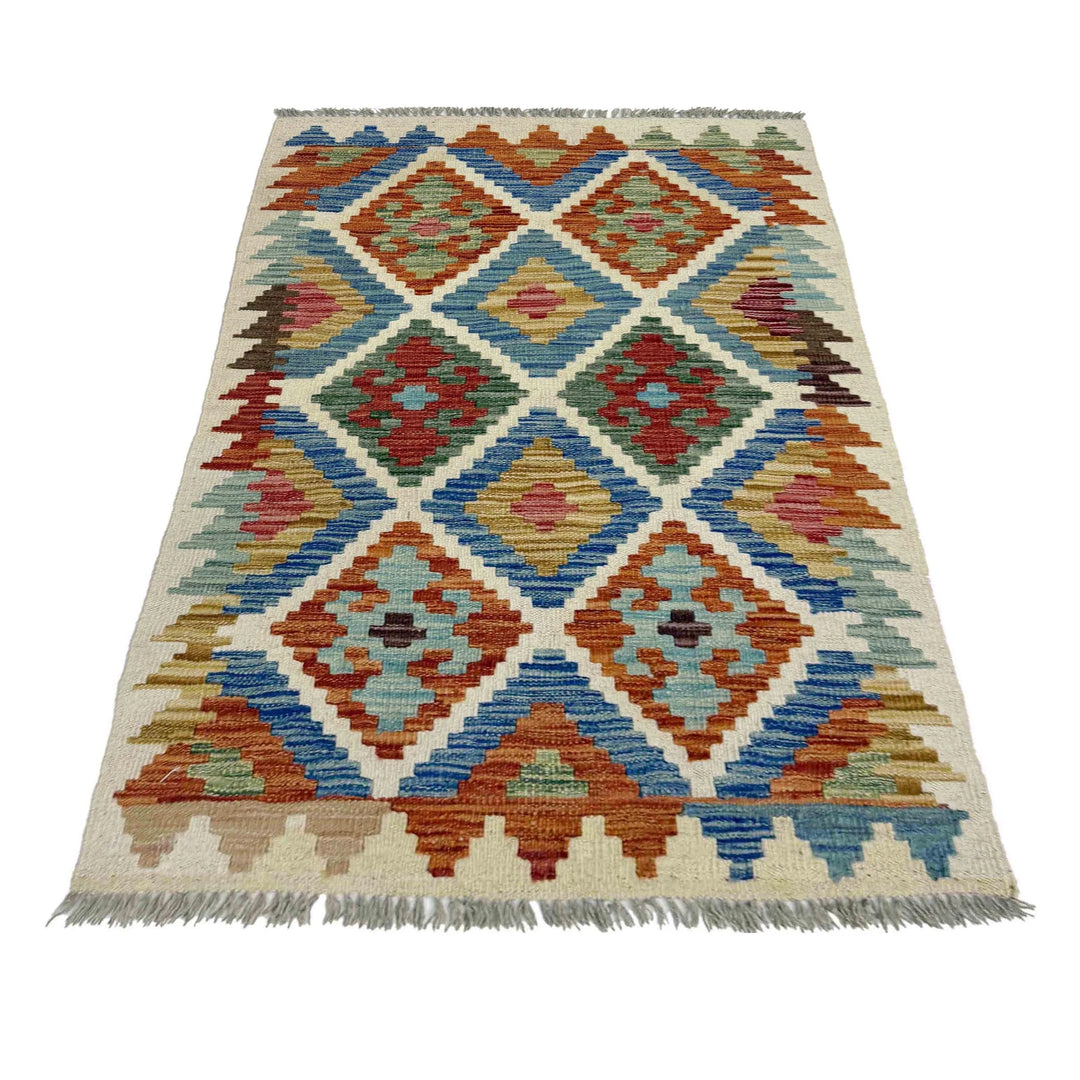 Multicolor Afghan Vegetable Kilim Rug 2' 7" x 4' 1" Flat-Weave | No. AL40561
