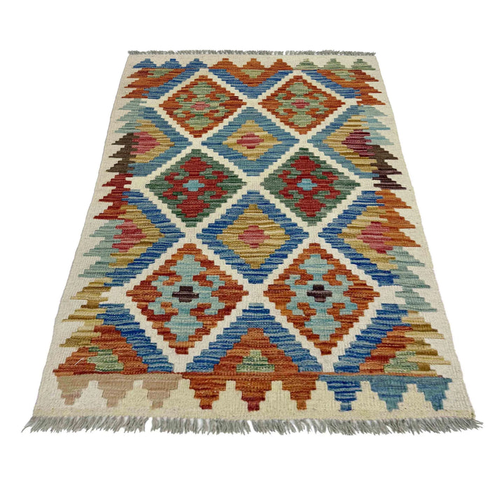 Multicolor Afghan Vegetable Kilim Rug 2' 7" x 4' 1" Flat-Weave | No. AL40561