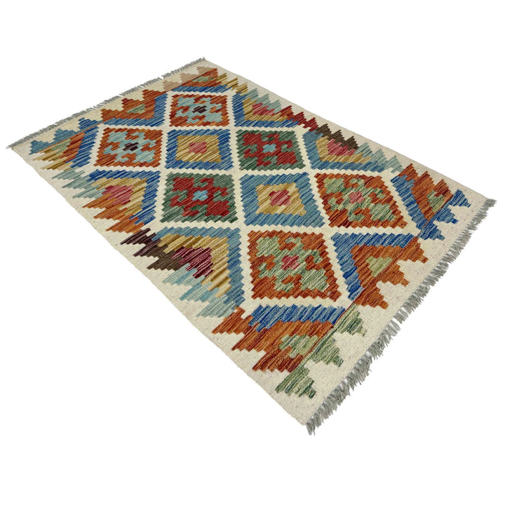 Multicolor Afghan Vegetable Kilim Rug 2' 7" x 4' 1" Flat-Weave | No. AL40561