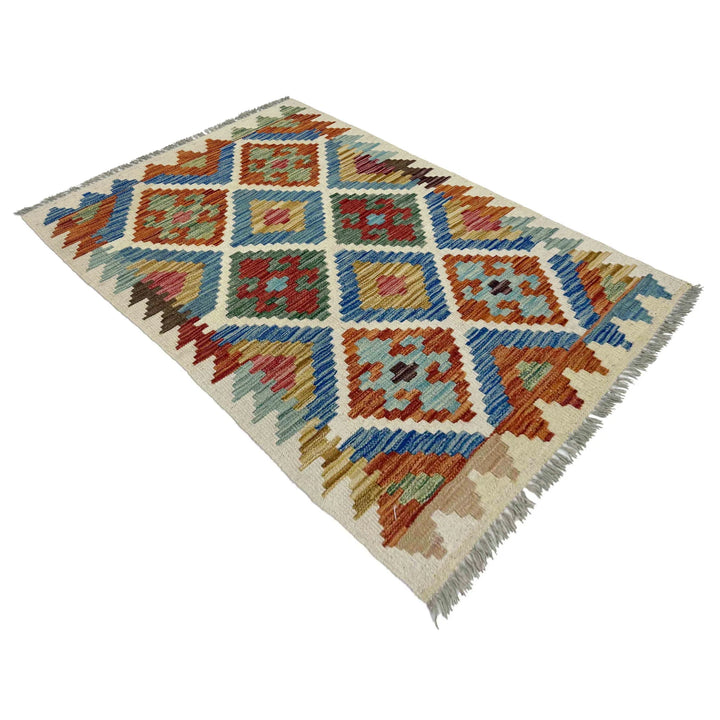 Multicolor Afghan Vegetable Kilim Rug 2' 7" x 4' 1" Flat-Weave | No. AL40561