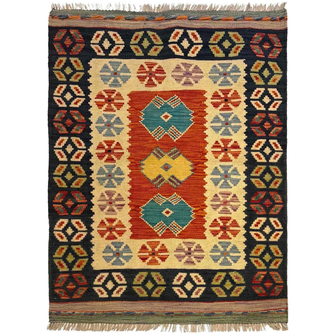 Afghan Kilim Rug 2'11" x 3'11" Flat-Weave | No. AL40672