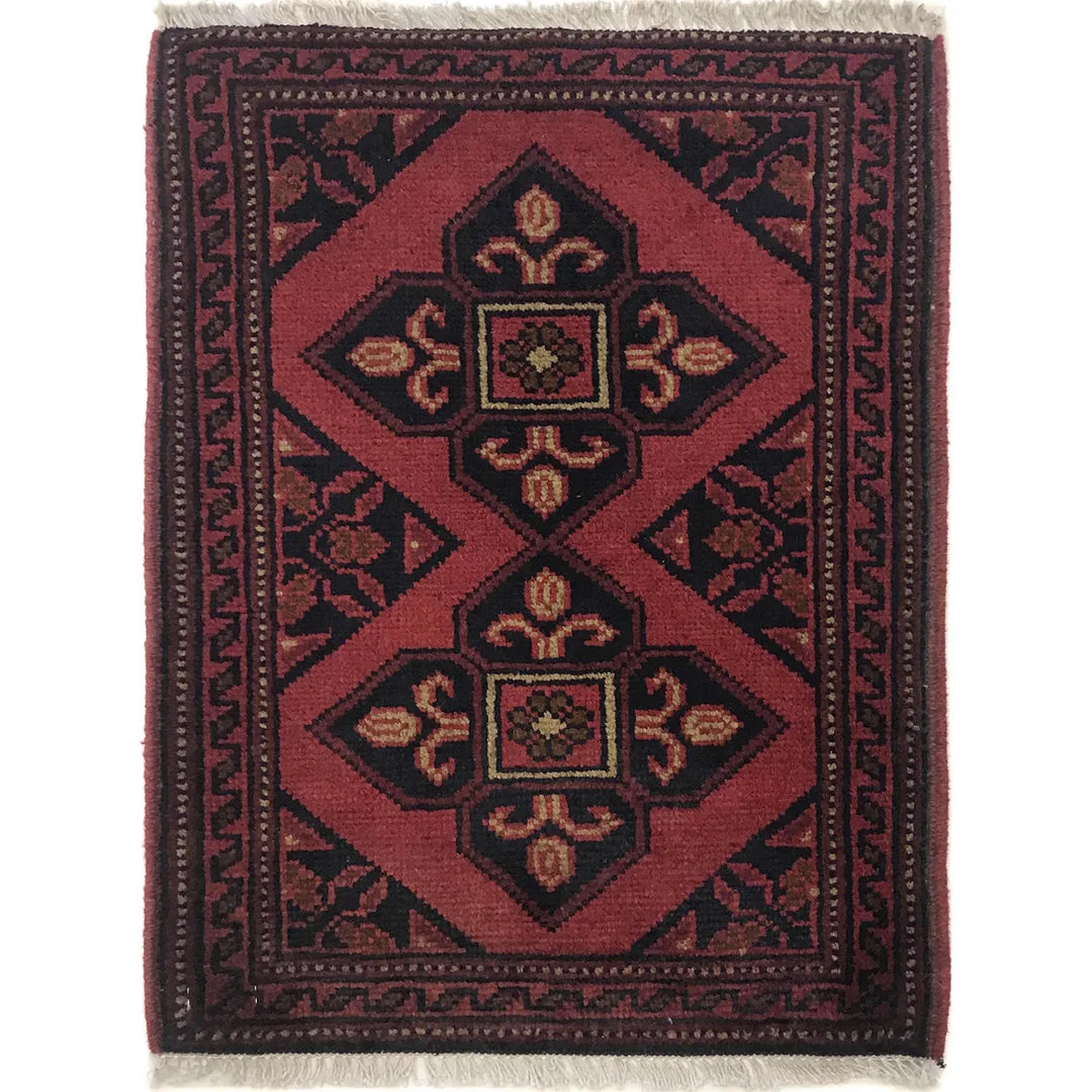 Red Afghan Doormat Rug 1' 6" x 2' 0" Hand-Knotted | No. AL40718