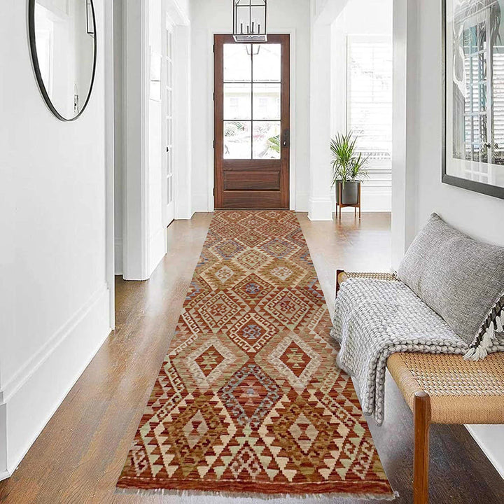 Afghan Vegetable Kilim Rug 3' 1" x 10' 0" Flat-Weave | No. AL407727
