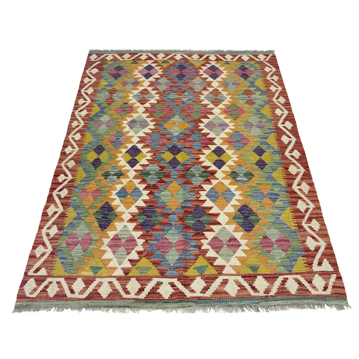 Afghan Vegetable Kilim Rug 4' 2" x 6' 0" Flat-Weave | No. AL408120