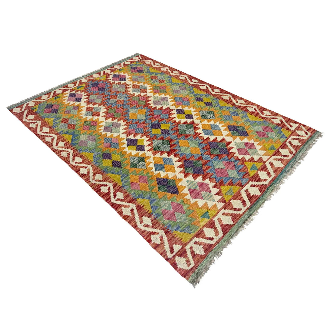 Afghan Vegetable Kilim Rug 4' 2" x 6' 0" Flat-Weave | No. AL408120