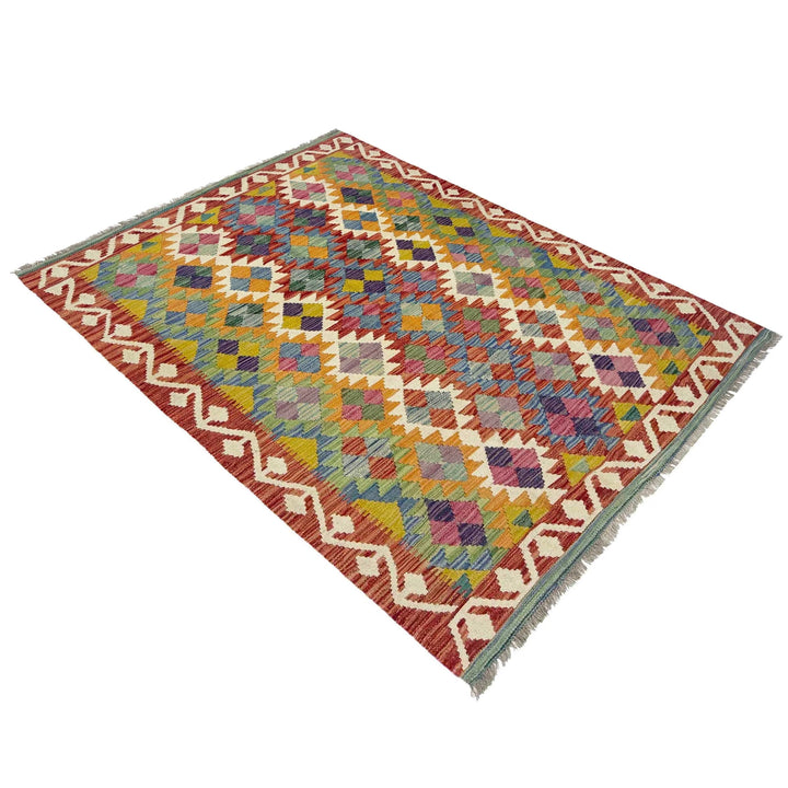 Afghan Vegetable Kilim Rug 4' 2" x 6' 0" Flat-Weave | No. AL408120