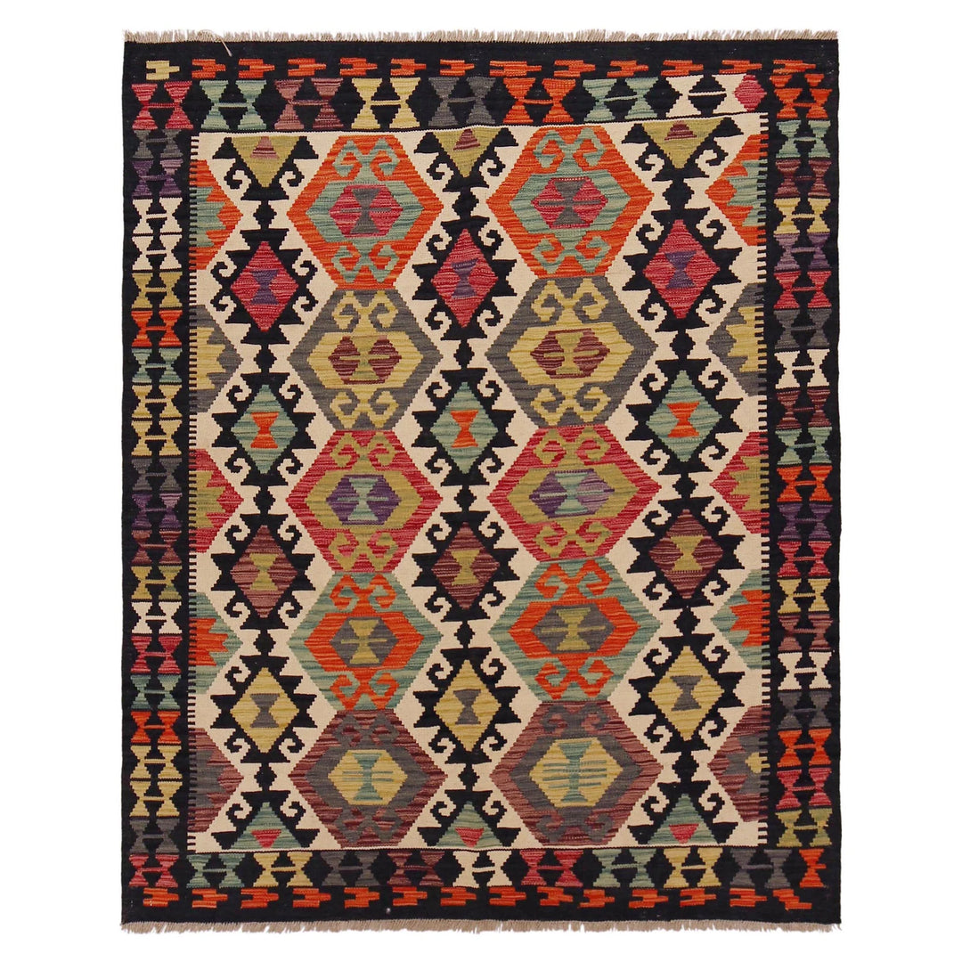 Afghan Vegetable Kelim Rug 5' 1" x 6' 4" Flat-Weave | No. AL40874