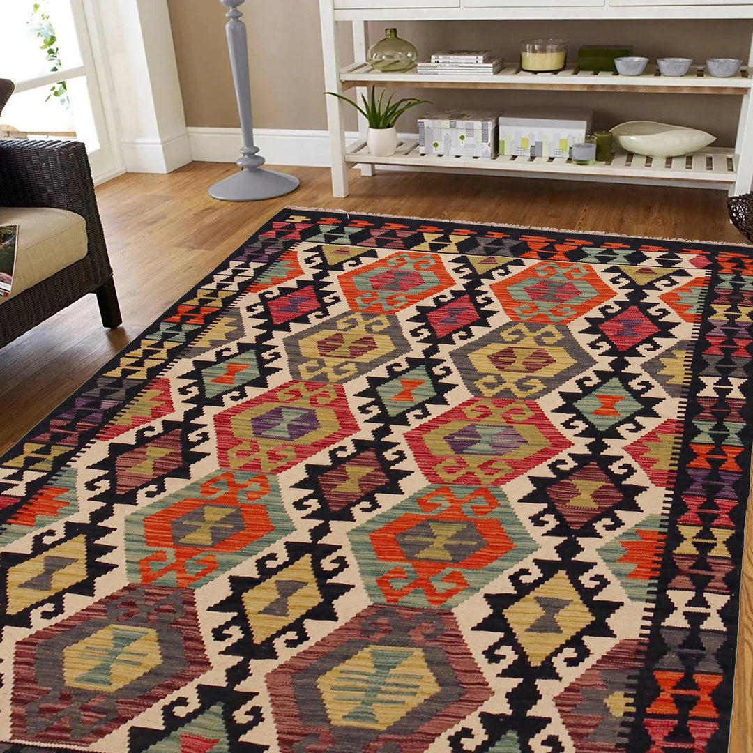 Afghan Vegetable Kelim Rug 5' 1" x 6' 4" Flat-Weave | No. AL40874