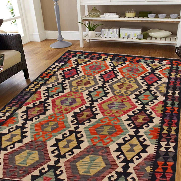 Afghan Vegetable Kelim Rug 5' 1" x 6' 4" Flat-Weave | No. AL40874