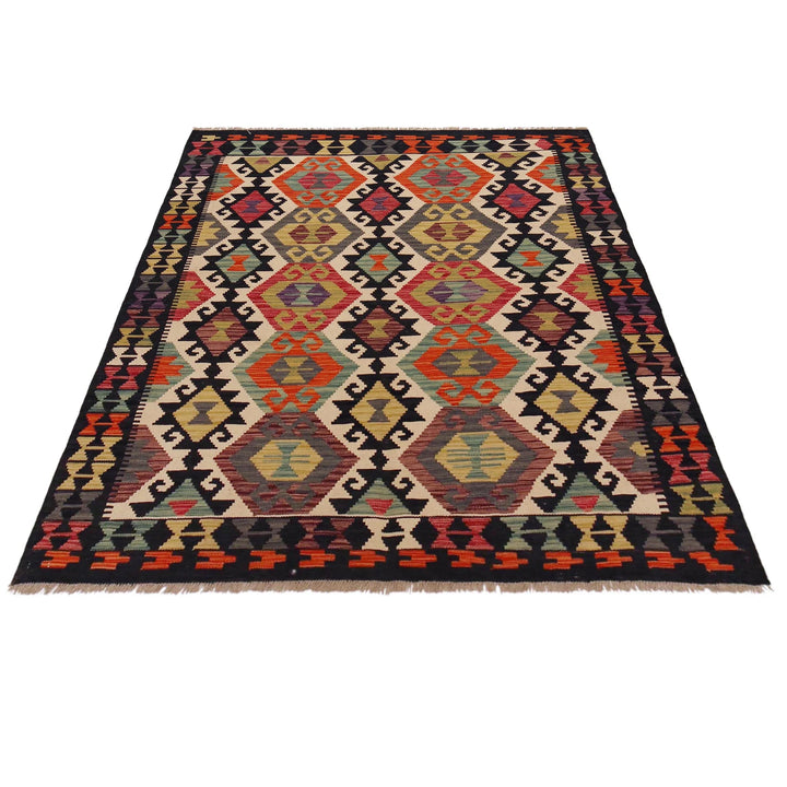 Afghan Vegetable Kelim Rug 5' 1" x 6' 4" Flat-Weave | No. AL40874
