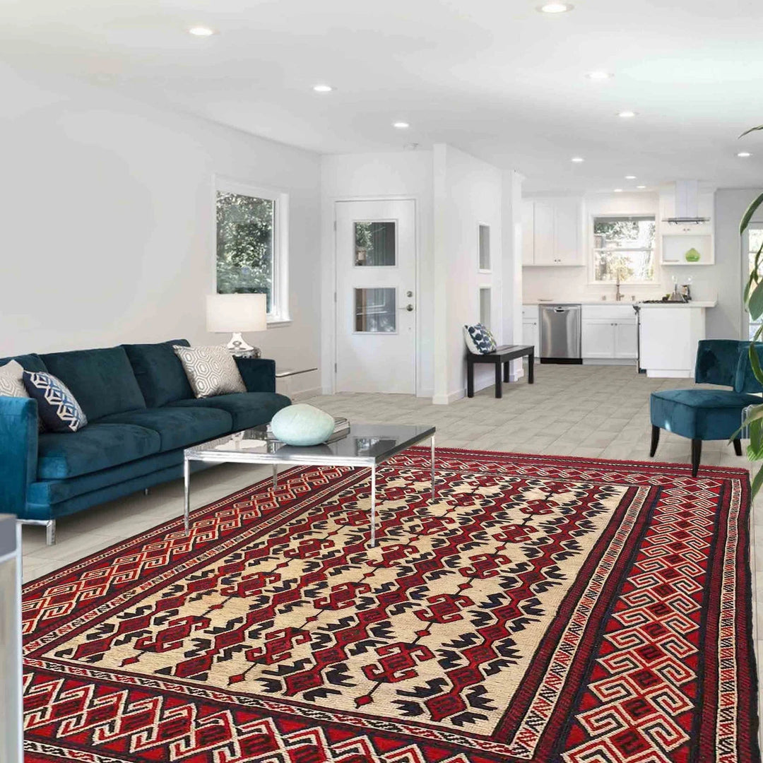 Afghan Kilim Rug 6'4" x 8'7" Flat-Weave | No. AL40885