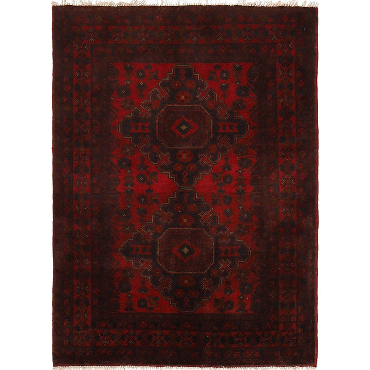 Red Afghan Khal Mohammadi Rug 3' 5" x 4' 9" Hand-Knotted | No. AL40956