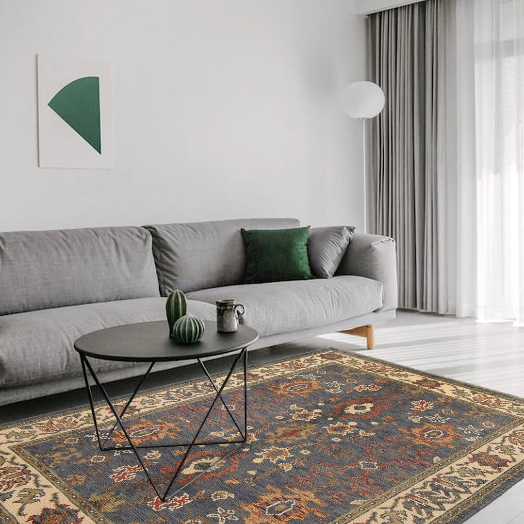 Grey Afghan Oushak Rug 4' 1" x 5' 9" Hand-Knotted | No. AL41045