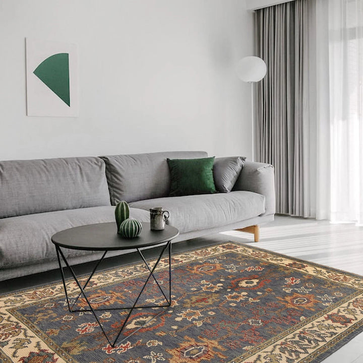 Grey Afghan Oushak Rug 4' 1" x 5' 9" Hand-Knotted | No. AL41045