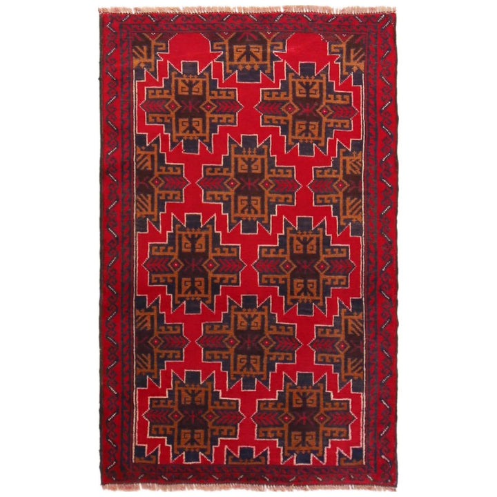 Red Afghan Baluchi Rug 2' 7" x 4' 4" Hand-Knotted | No. AL41114
