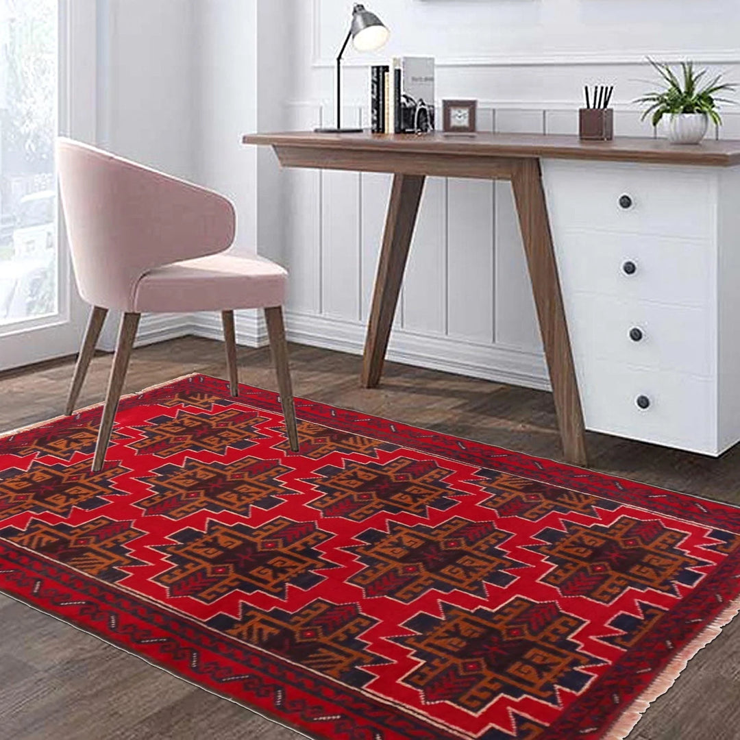 Red Afghan Baluchi Rug 2' 7" x 4' 4" Hand-Knotted | No. AL41114