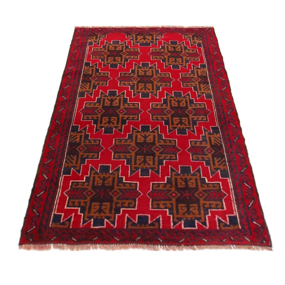 Red Afghan Baluchi Rug 2' 7" x 4' 4" Hand-Knotted | No. AL41114
