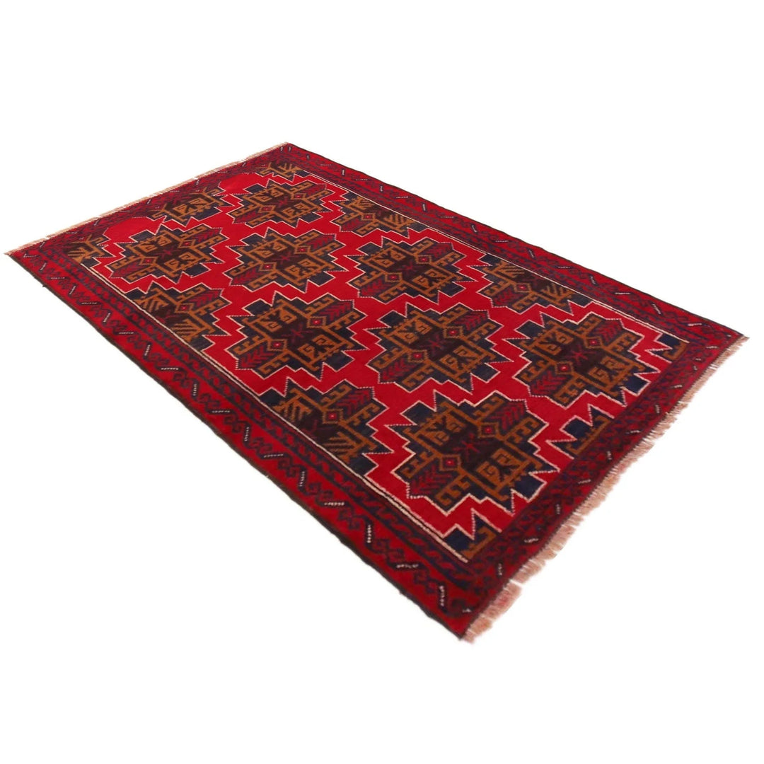 Red Afghan Baluchi Rug 2' 7" x 4' 4" Hand-Knotted | No. AL41114