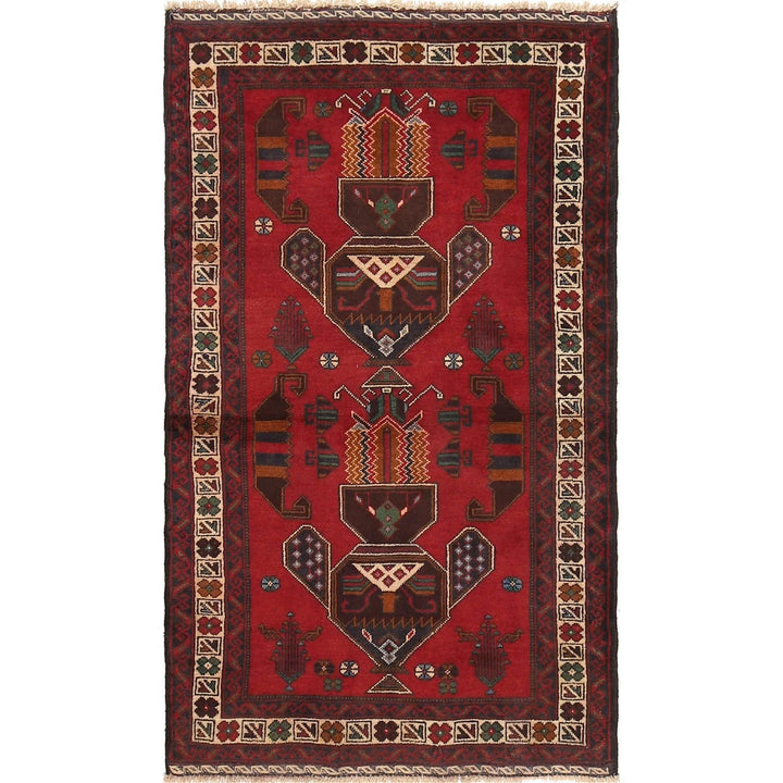Red Afghan Baluchi Rug 2' 10" x 4' 10" Hand-Knotted | No. AL41123