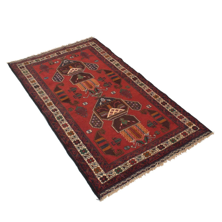 Red Afghan Baluchi Rug 2' 10" x 4' 10" Hand-Knotted | No. AL41123