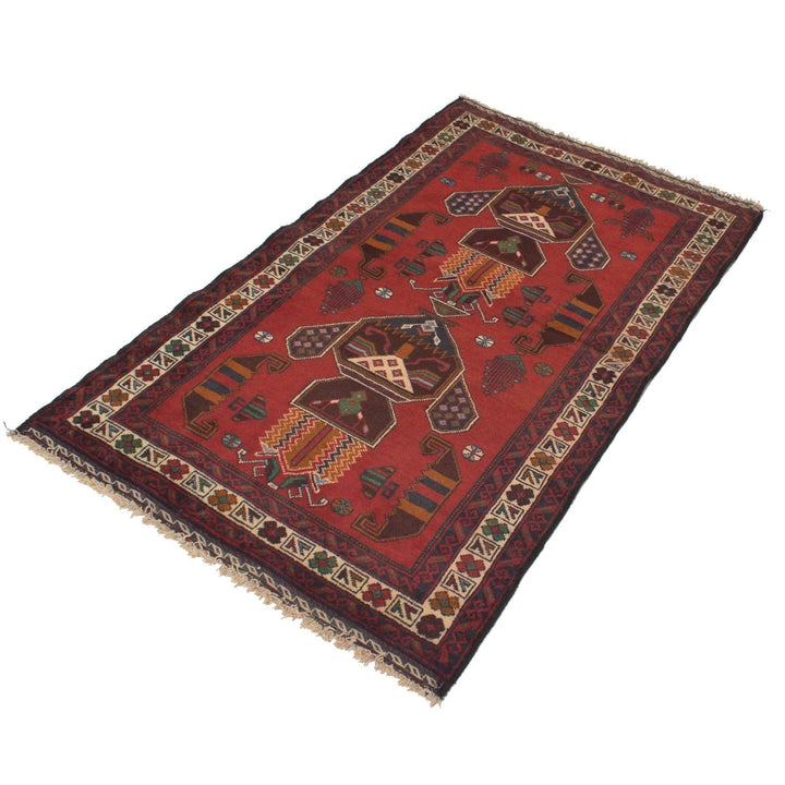 Red Afghan Baluchi Rug 2' 10" x 4' 10" Hand-Knotted | No. AL41123