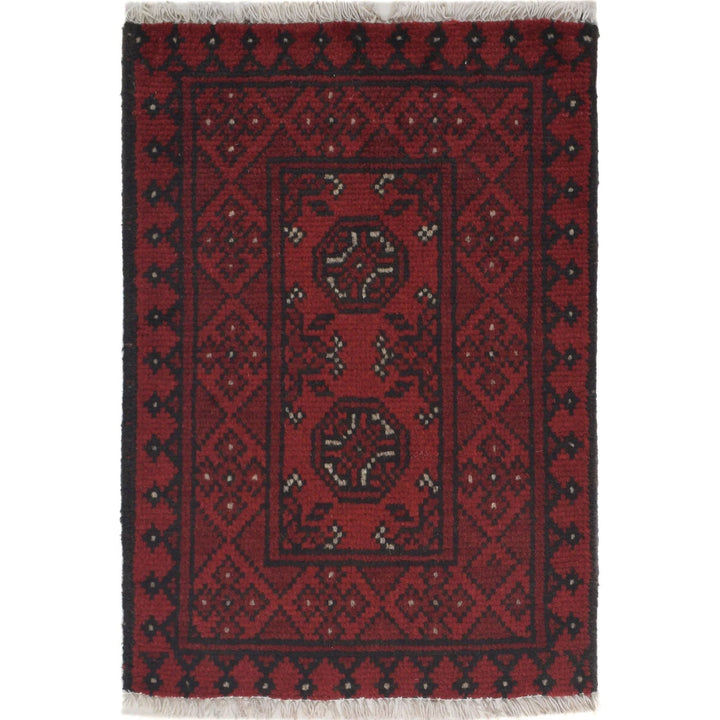 Red Afghan Oriental Doormat 1' 6" x 2' 2" Hand-Knotted | No. AL41140